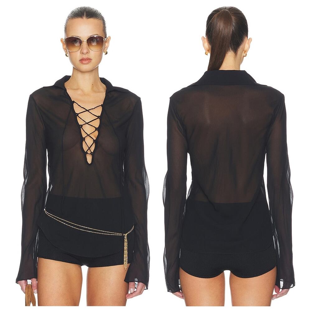 Tularosa Carlotta Lace Up Top Sheer Blouse Coquette Party Night Out S